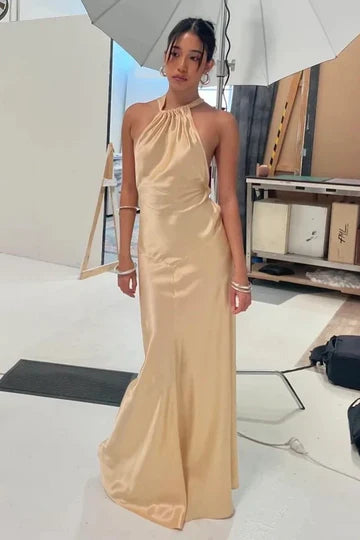 Mermaid Satin High Neck Lace Up Casual Party Evening Dress